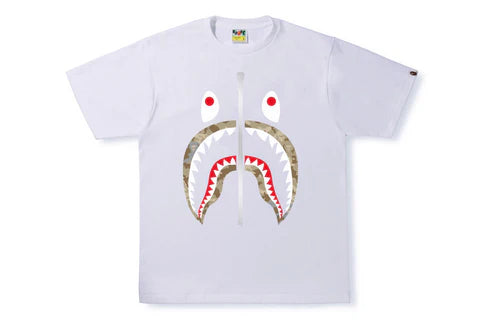 BAPE SAND CAMO SHARK TEE WHITE X BEIGE
