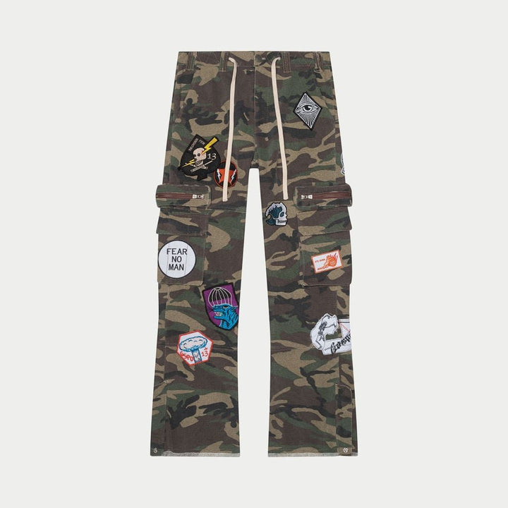 GODSPEED Patchwork Flared Cargo Pants Camo