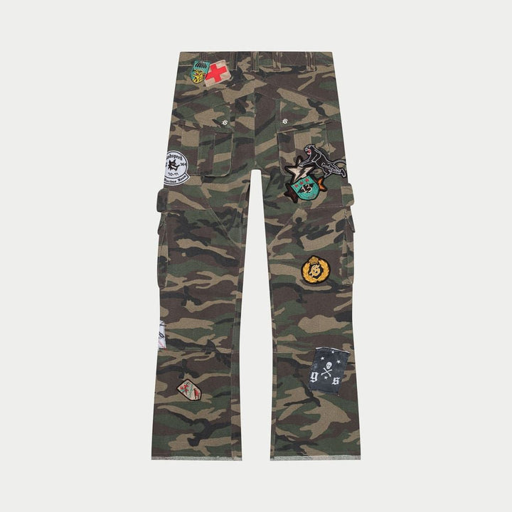 GODSPEED Patchwork Flared Cargo Pants Camo