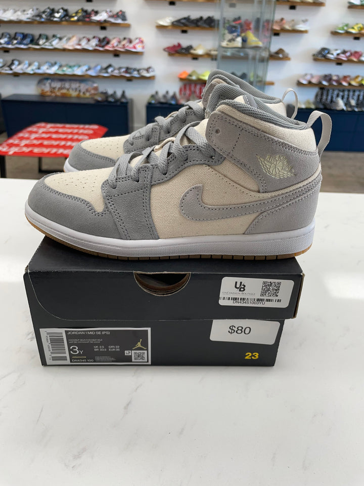 Jordan 1 Mid SE Coconut Milk Particle Grey (PS)- Worn