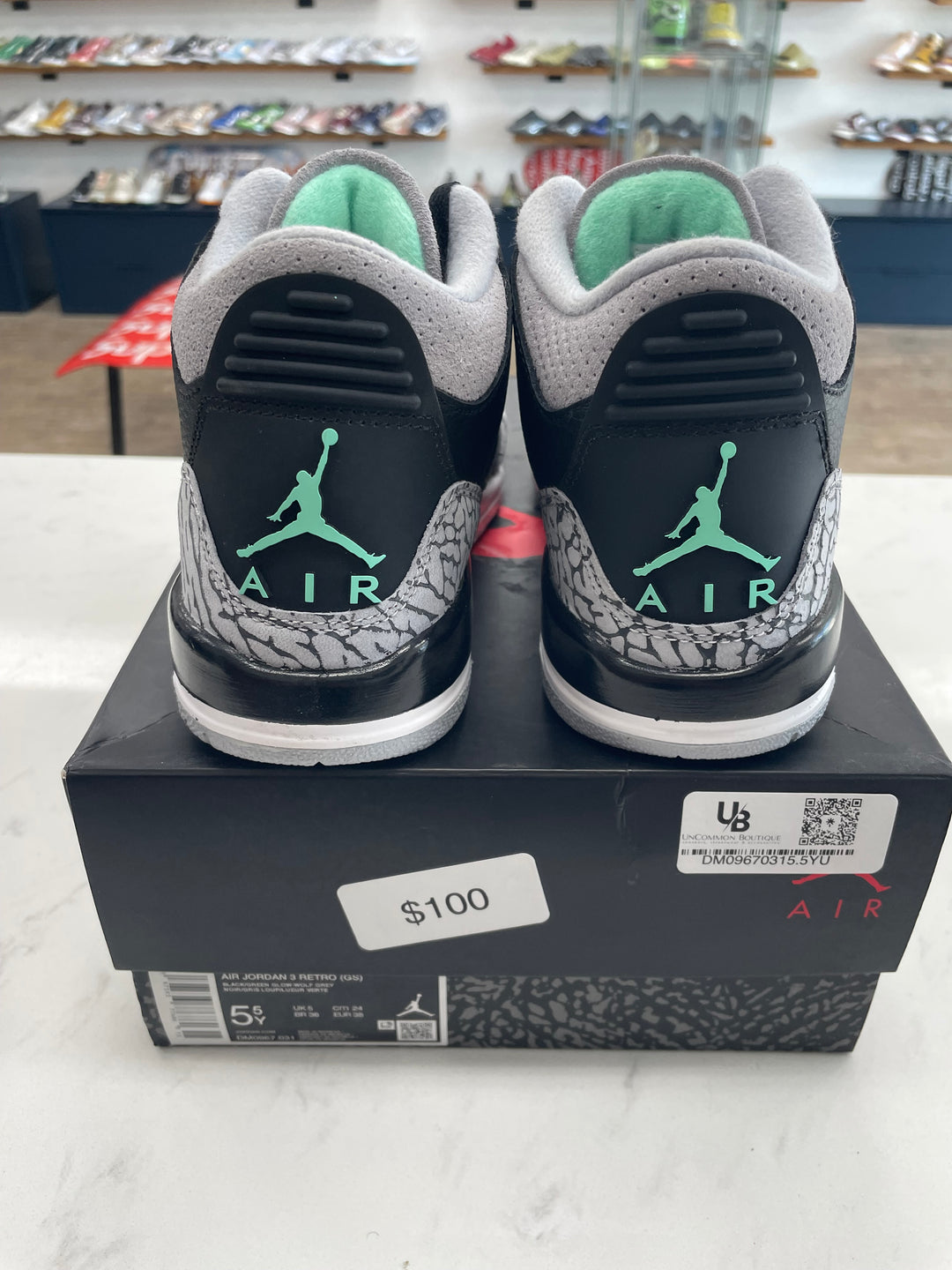 Jordan 3 Retro Green Glow (GS)- Worn