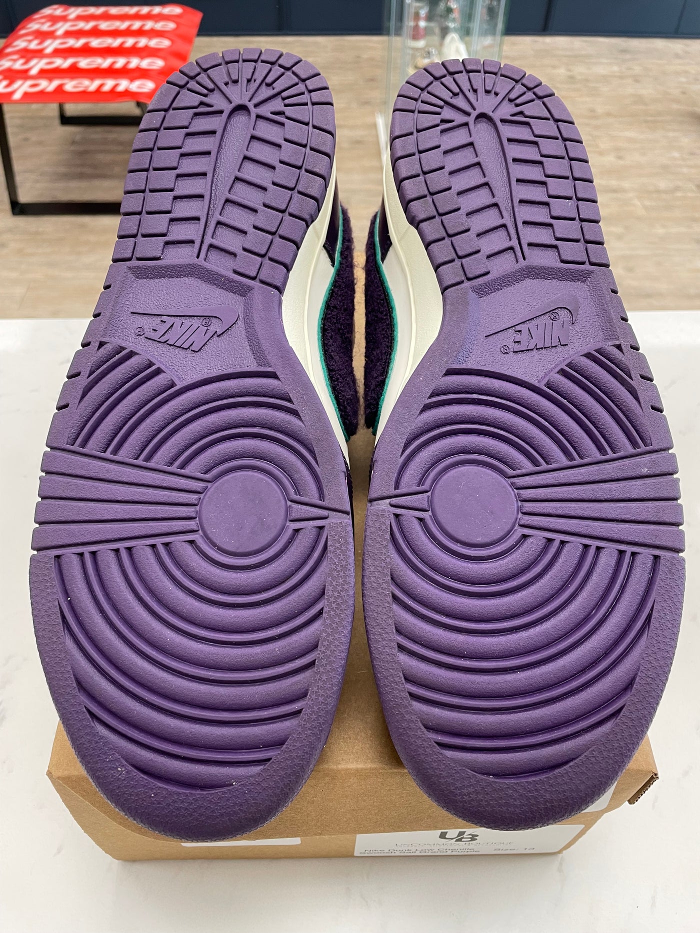 Nike Dunk Low Chenille Swoosh Sail Grand Purple- Worn