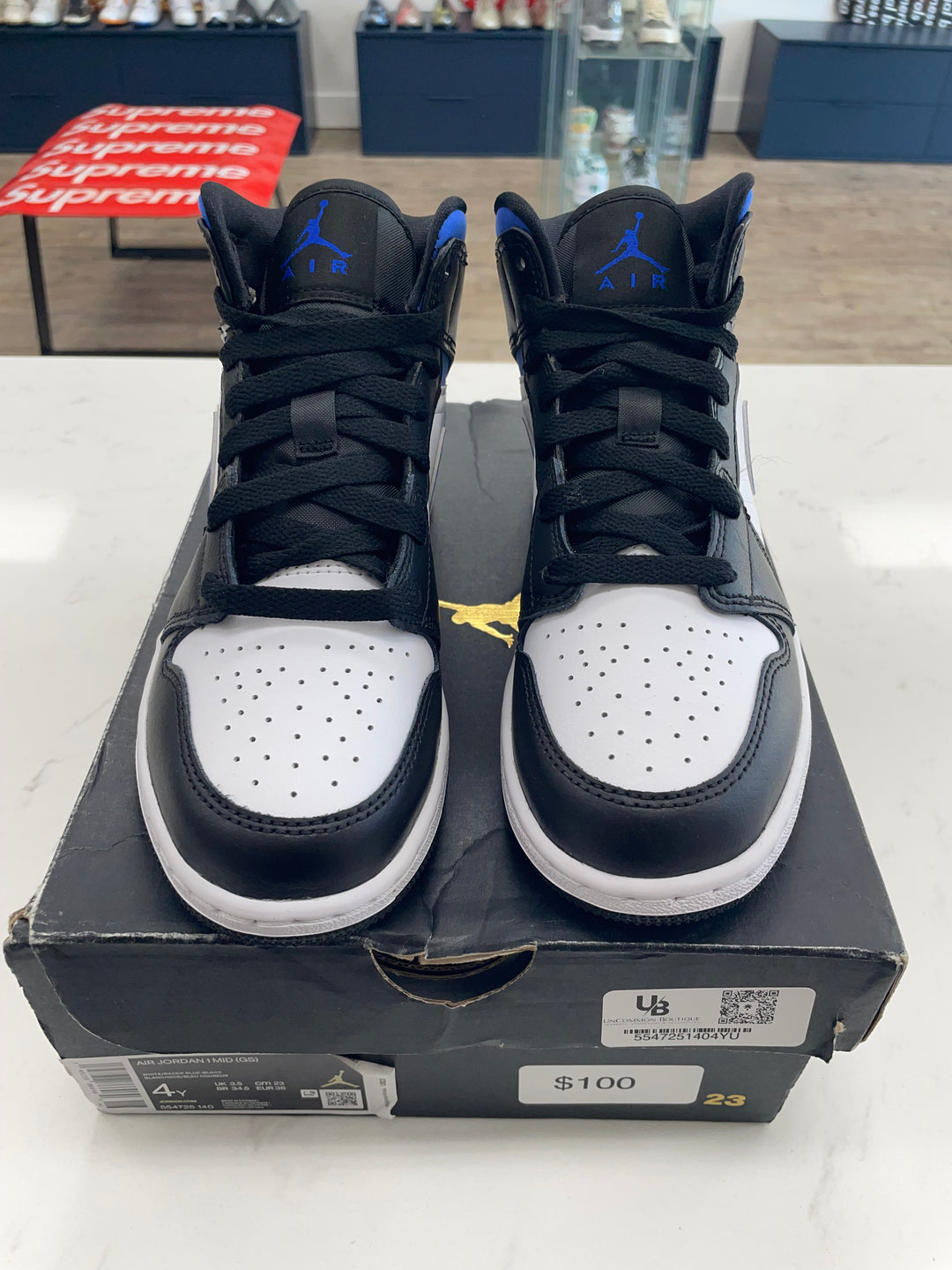 Jordan 1 Mid White Black Racer Blue (GS)- Worn