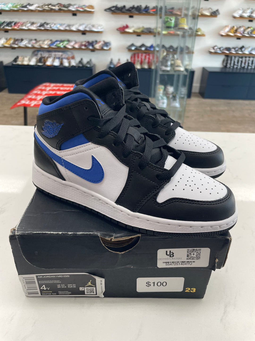 Jordan 1 Mid White Black Racer Blue (GS)- Worn