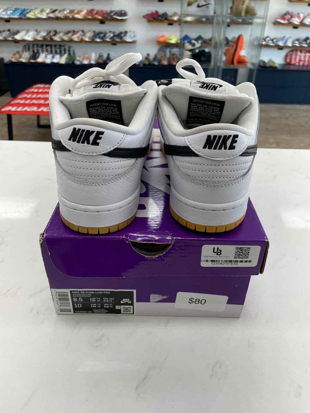 Nike SB Dunk Low Pro White Gum- Worn