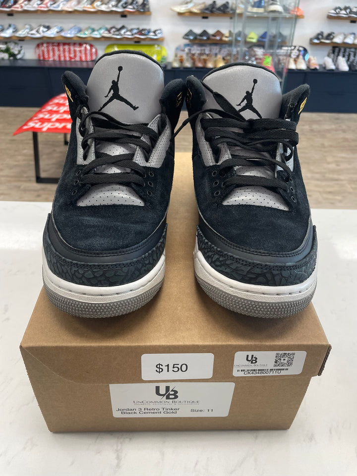 Jordan 3 Retro Tinker Black Cement Gold- Worn