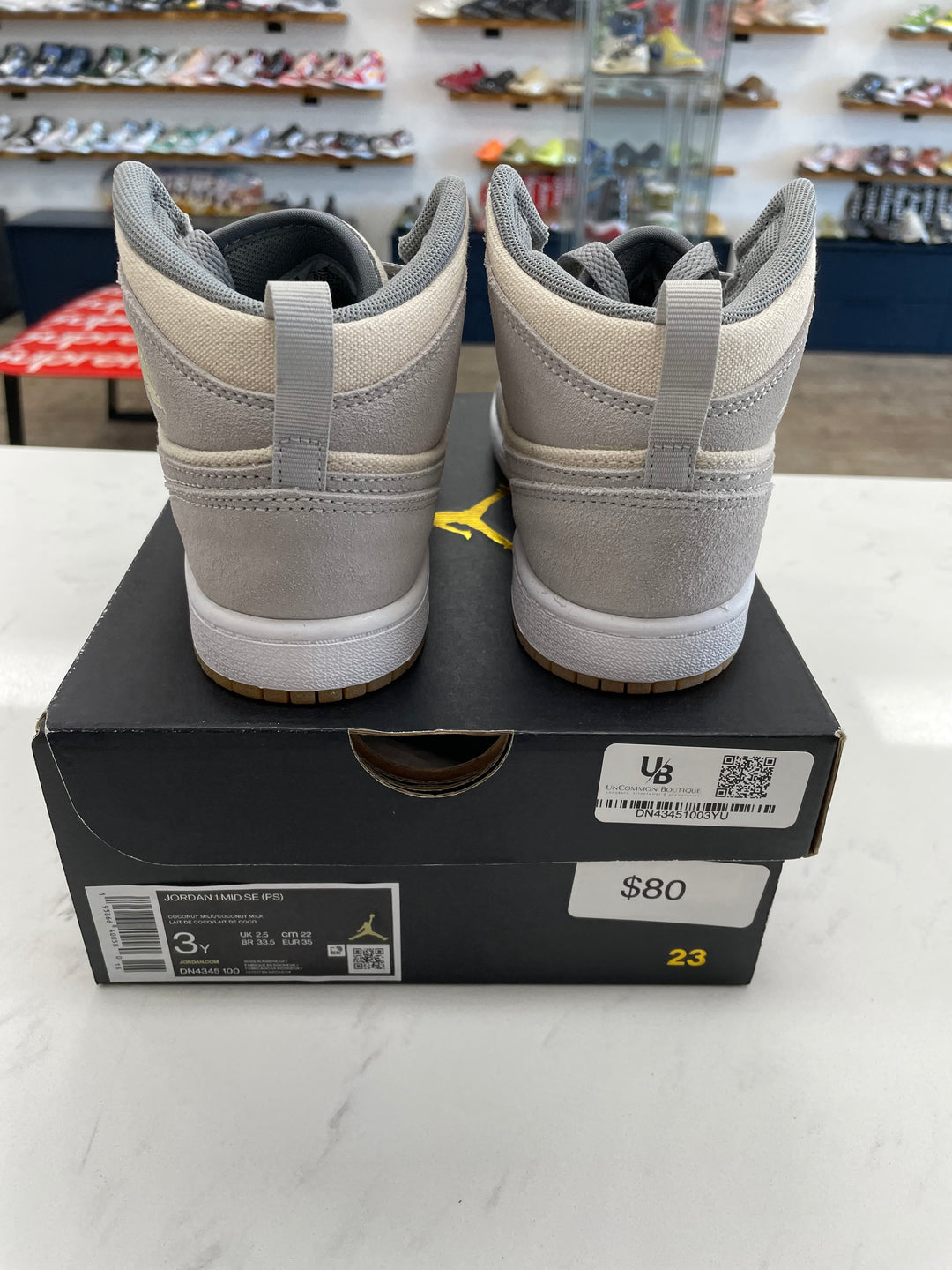 Jordan 1 Mid SE Coconut Milk Particle Grey (PS)- Worn