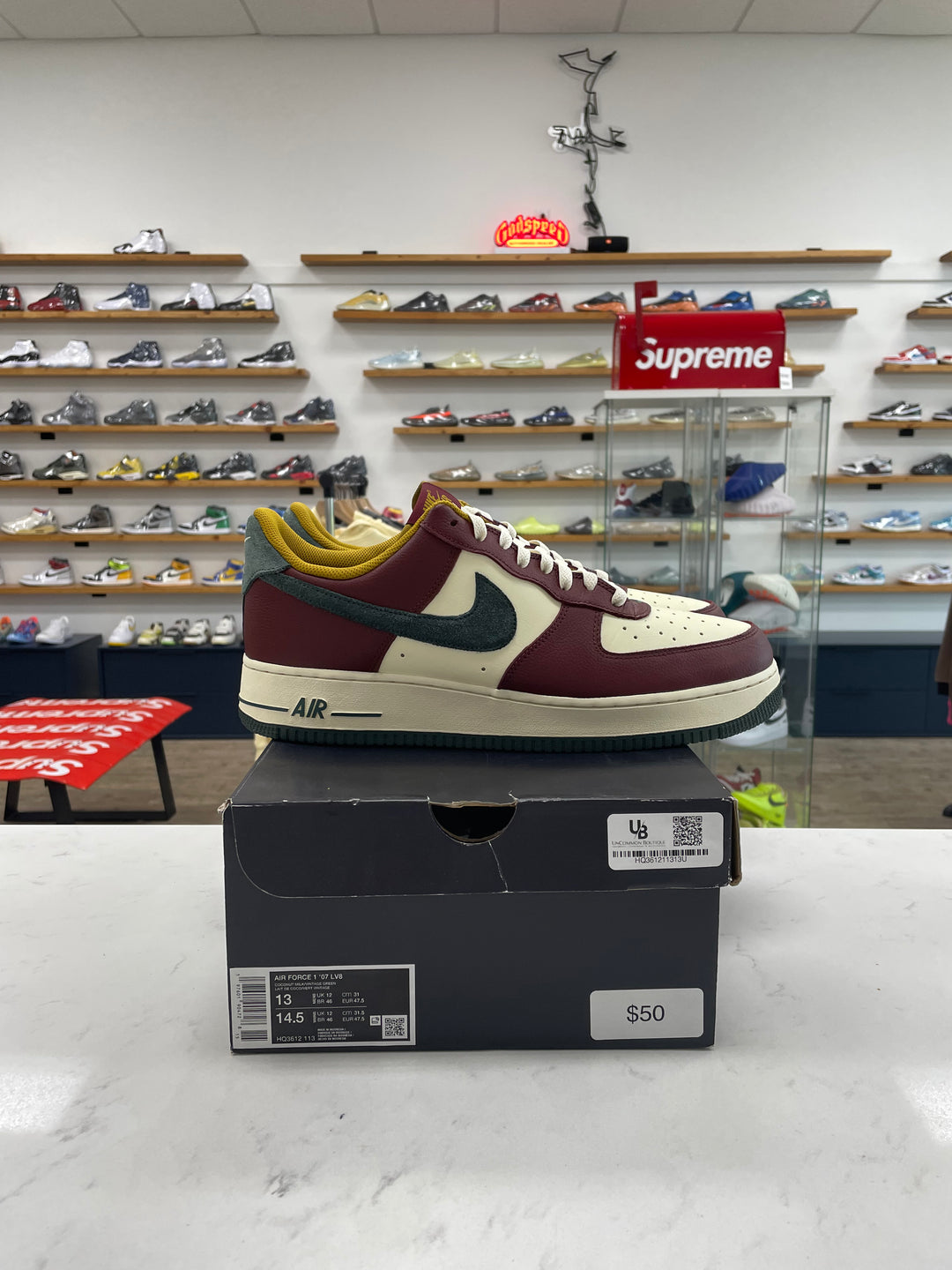 Nike Air Force 1 Low '07 LV8 Dark Team Red Vintage Green - Worn