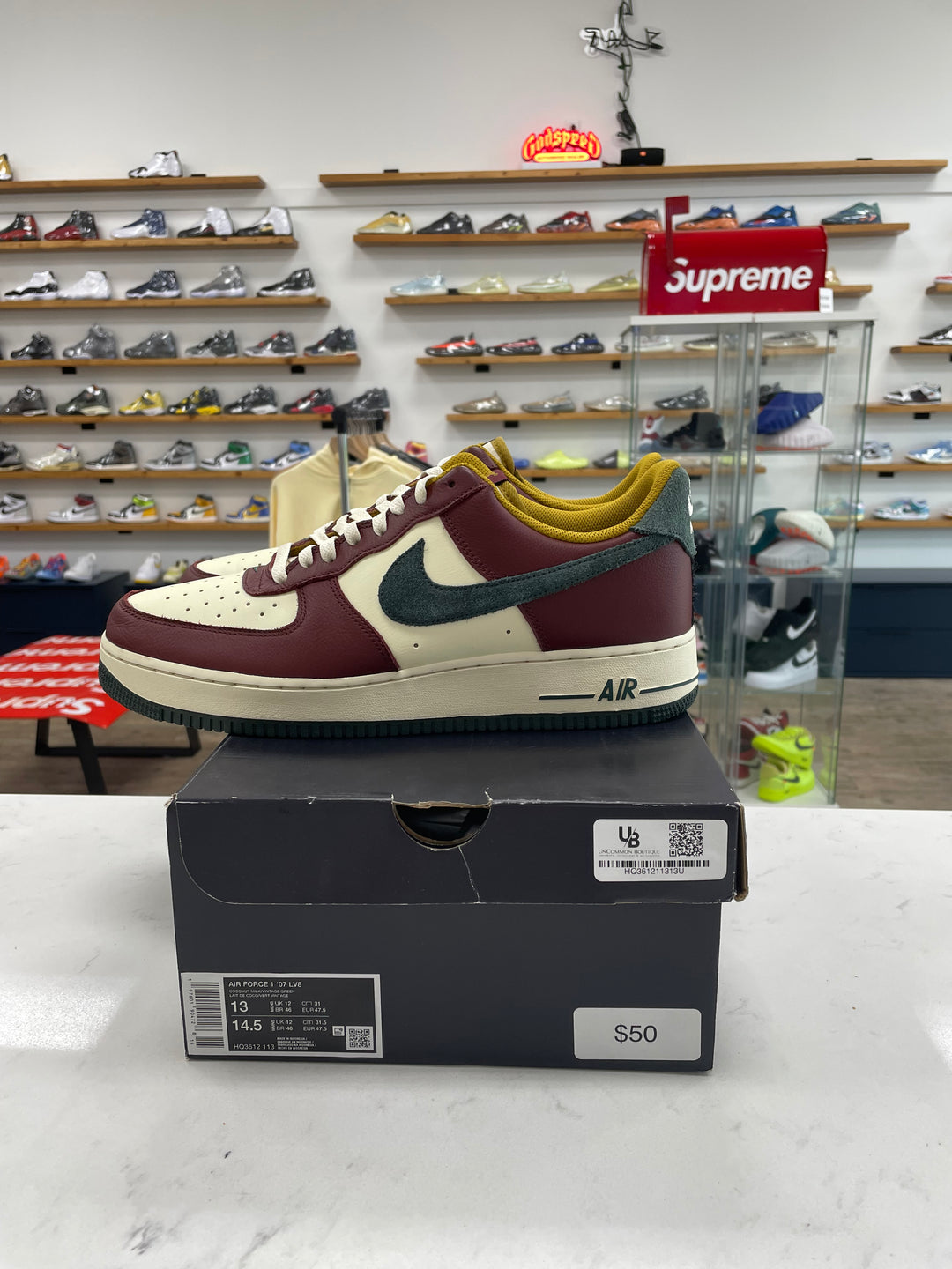 Nike Air Force 1 Low '07 LV8 Dark Team Red Vintage Green - Worn