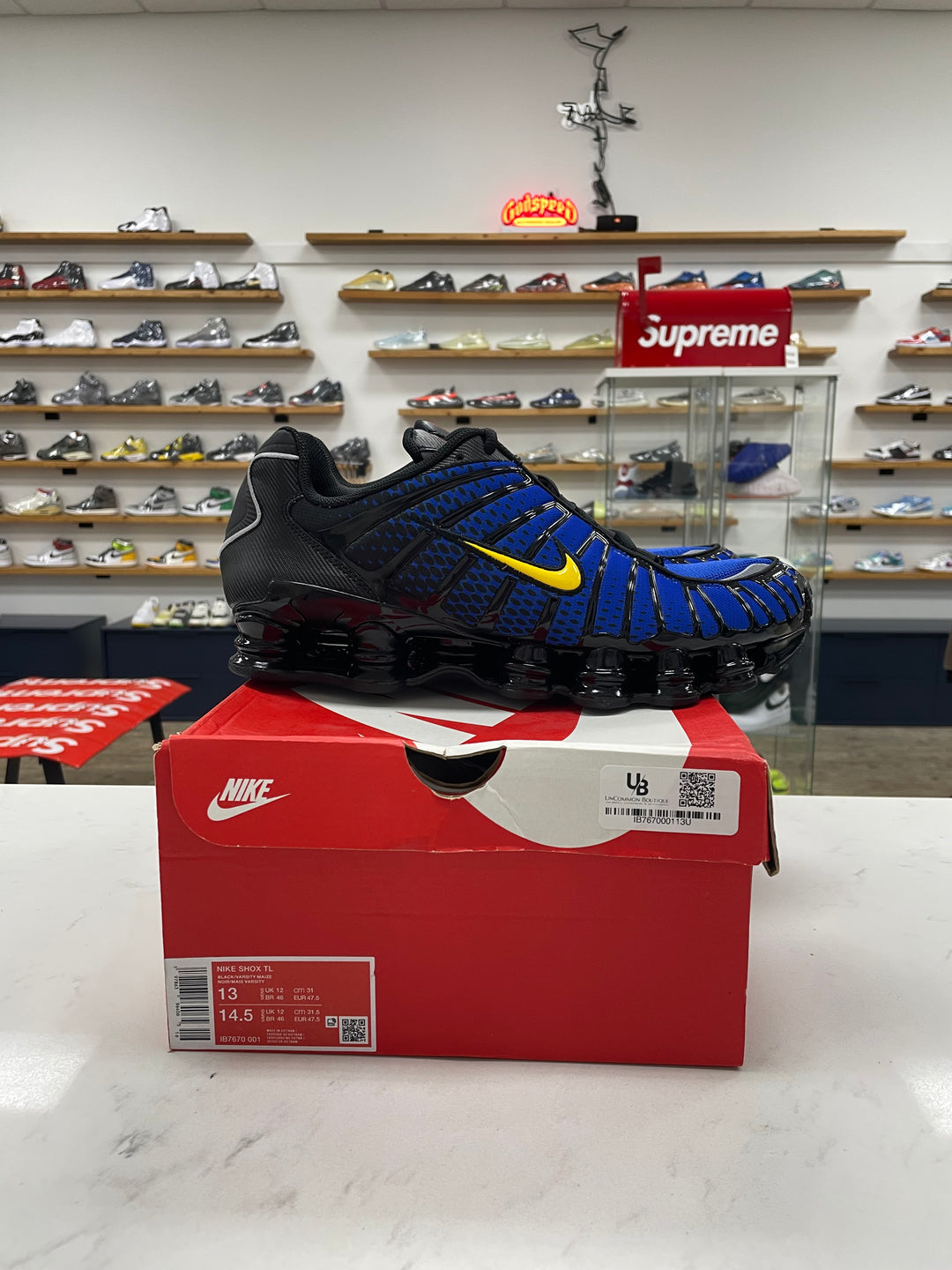 Nike Shox TL Black Lyon Blue Varsity Maize - Worn