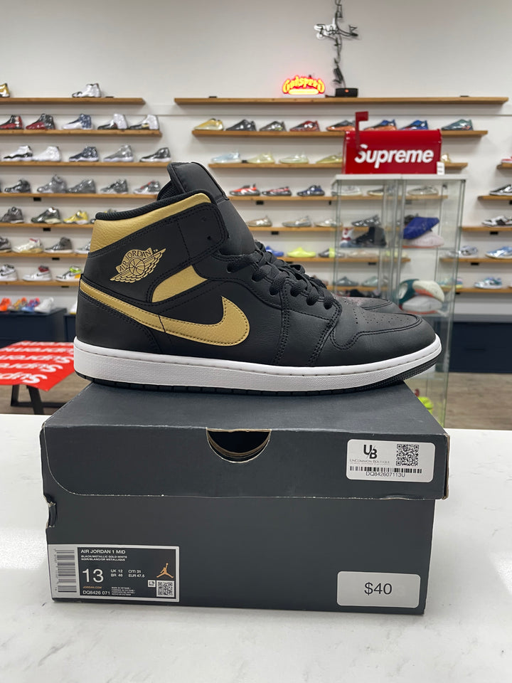 Jordan 1 Mid Black Metallic Gold - Worn
