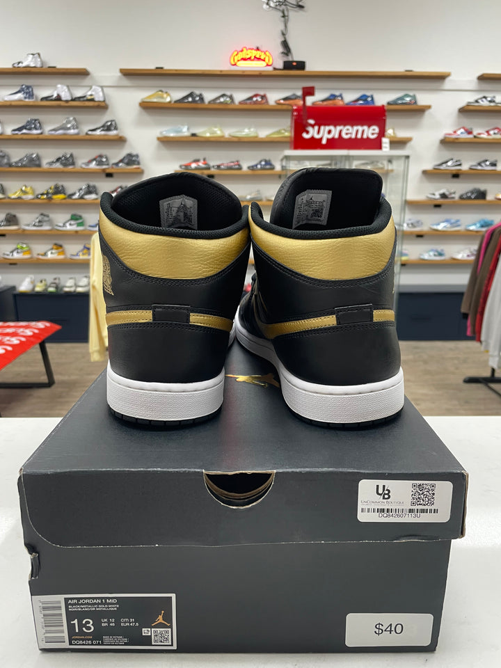 Jordan 1 Mid Black Metallic Gold - Worn