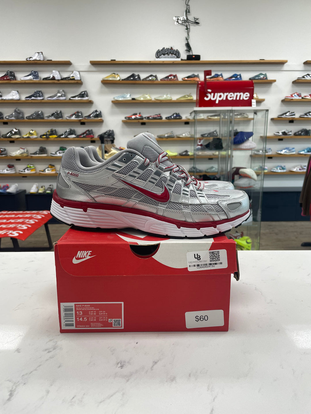 Nike P-6000 Metallic Silver Gym Red - Worn