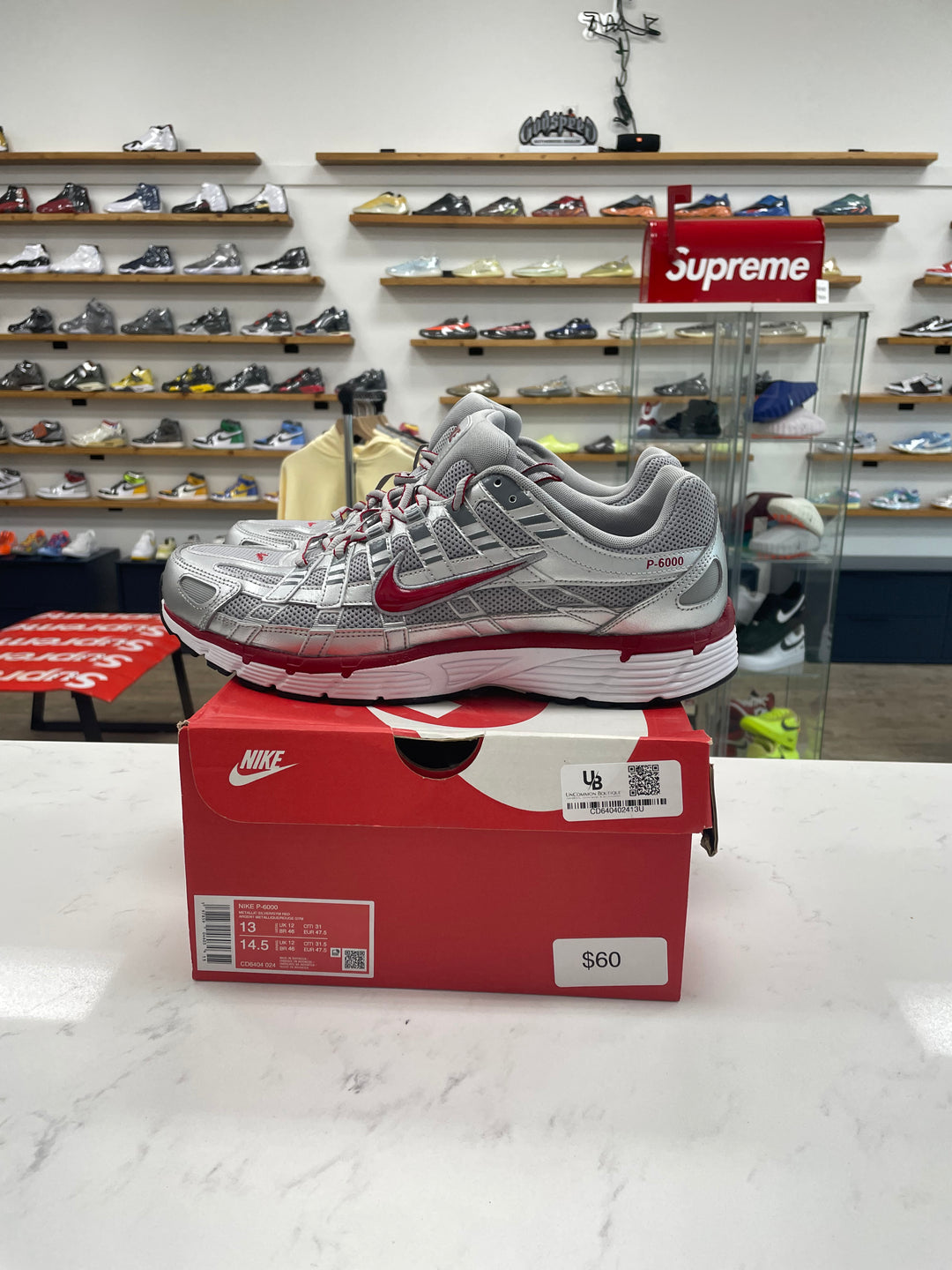 Nike P-6000 Metallic Silver Gym Red - Worn