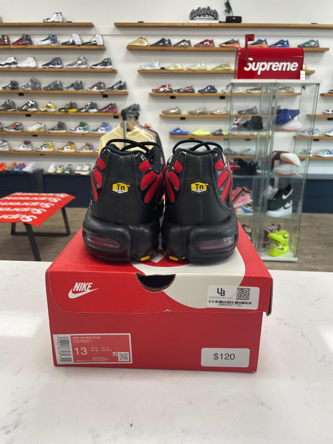 Nike Air Max Plus Pure Platinum University Red Black White - Worn
