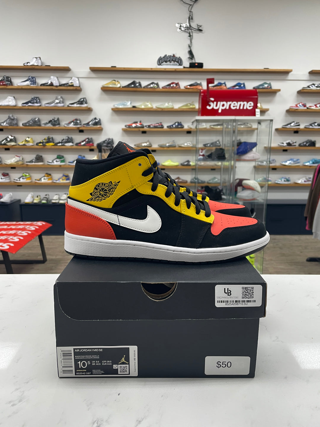 Jordan 1 Mid Black Amarillo Orange - Worn