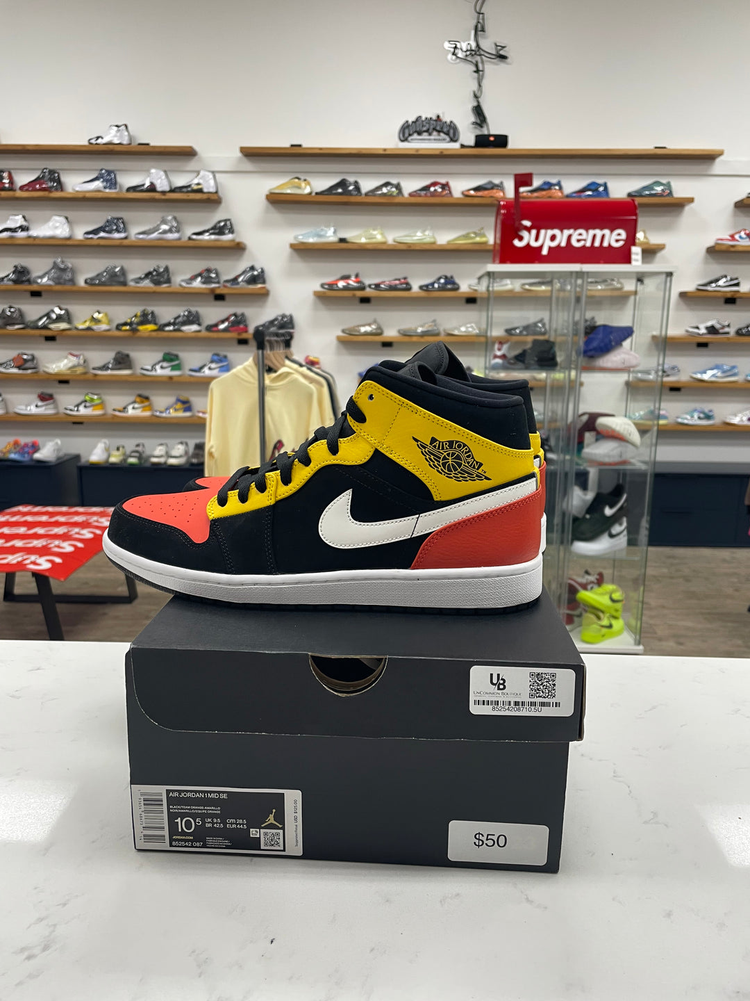 Jordan 1 Mid Black Amarillo Orange - Worn