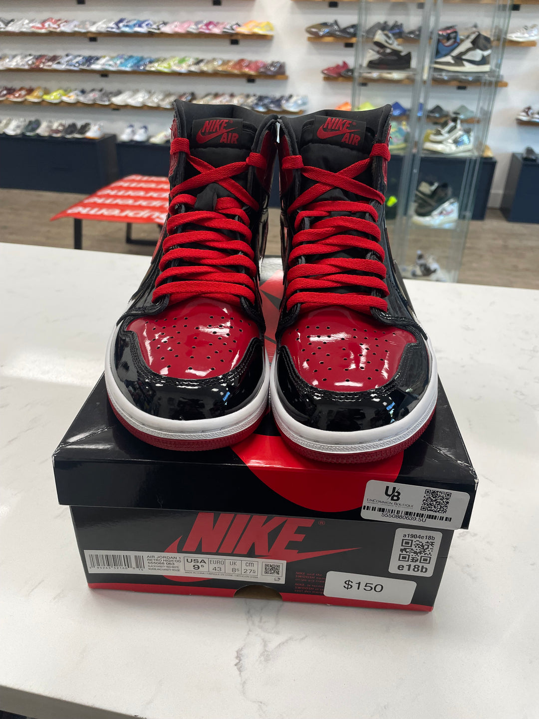 Jordan 1 Retro High OG Patent Bred- Worn