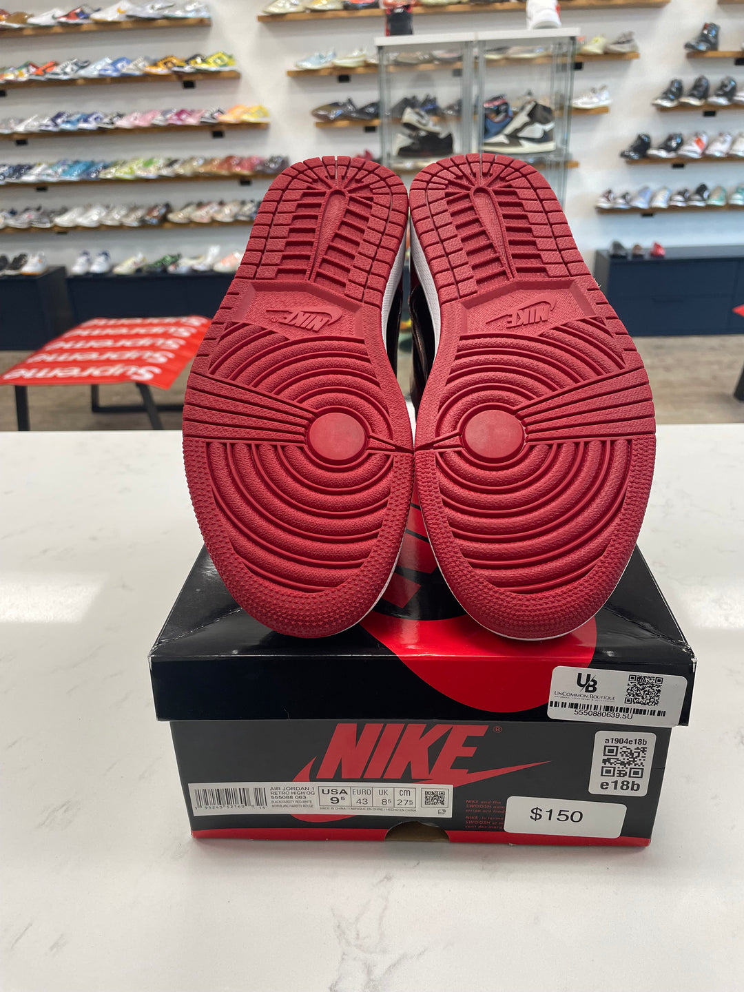 Jordan 1 Retro High OG Patent Bred- Worn