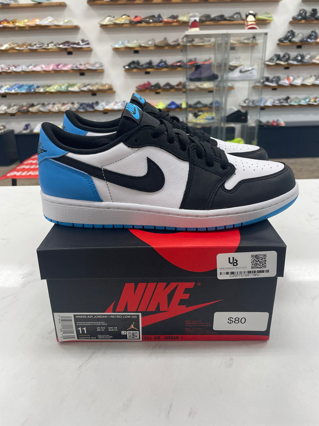 Jordan 1 Retro Low OG Black Dark Powder Blue (Women's) - Worn