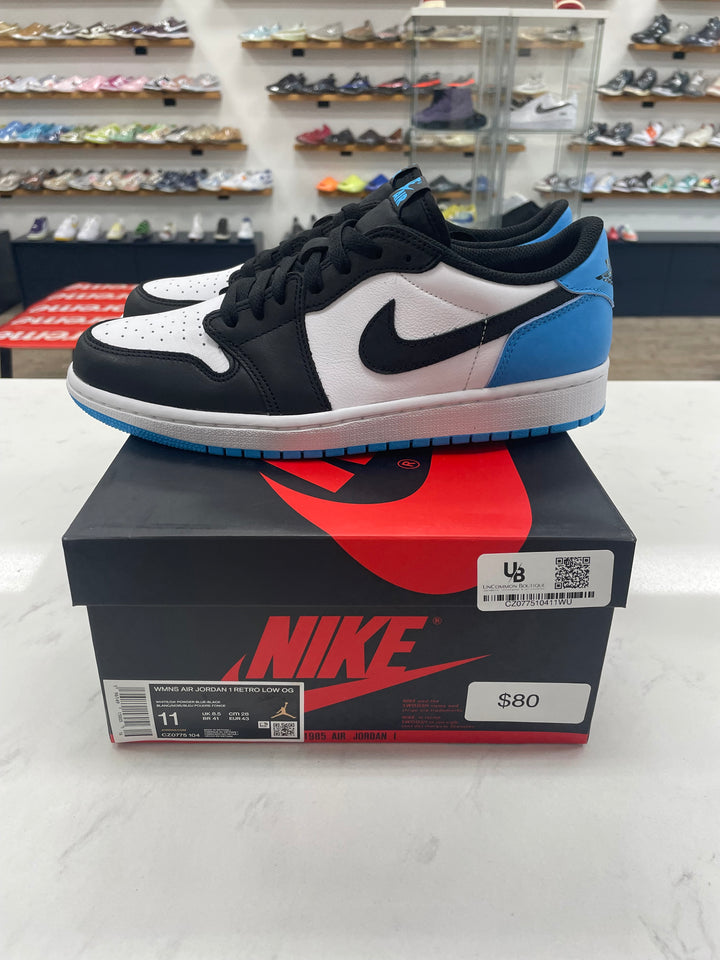 Jordan 1 Retro Low OG Black Dark Powder Blue (Women's) - Worn