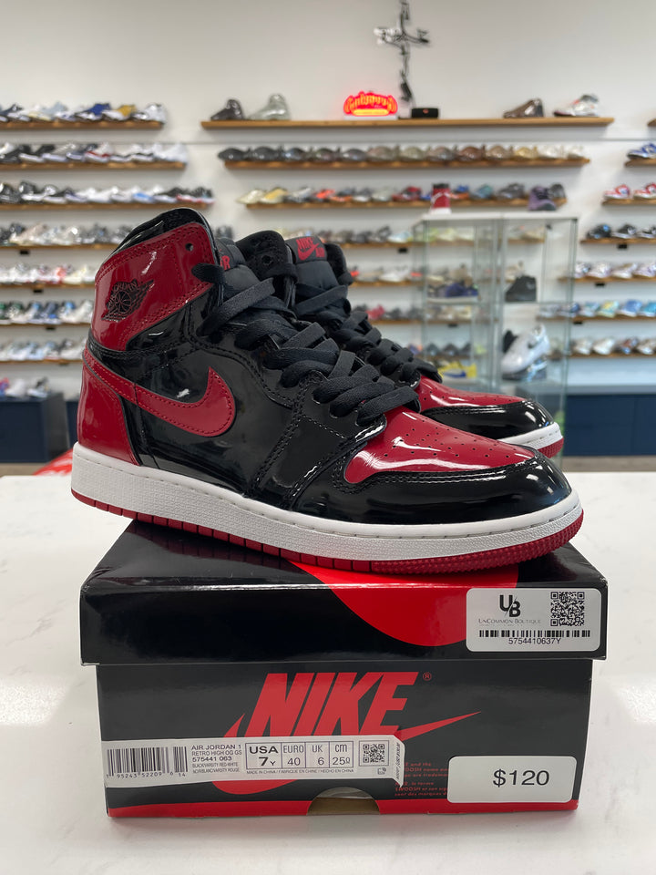 Jordan 1 Retro High OG Patent Bred (GS) - Worn