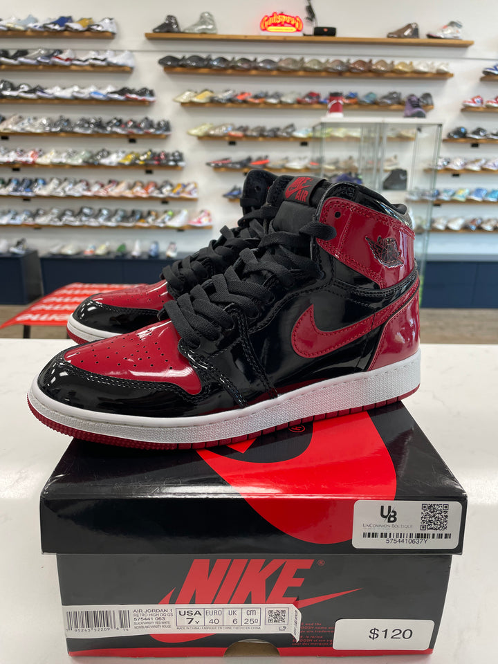 Jordan 1 Retro High OG Patent Bred (GS) - Worn