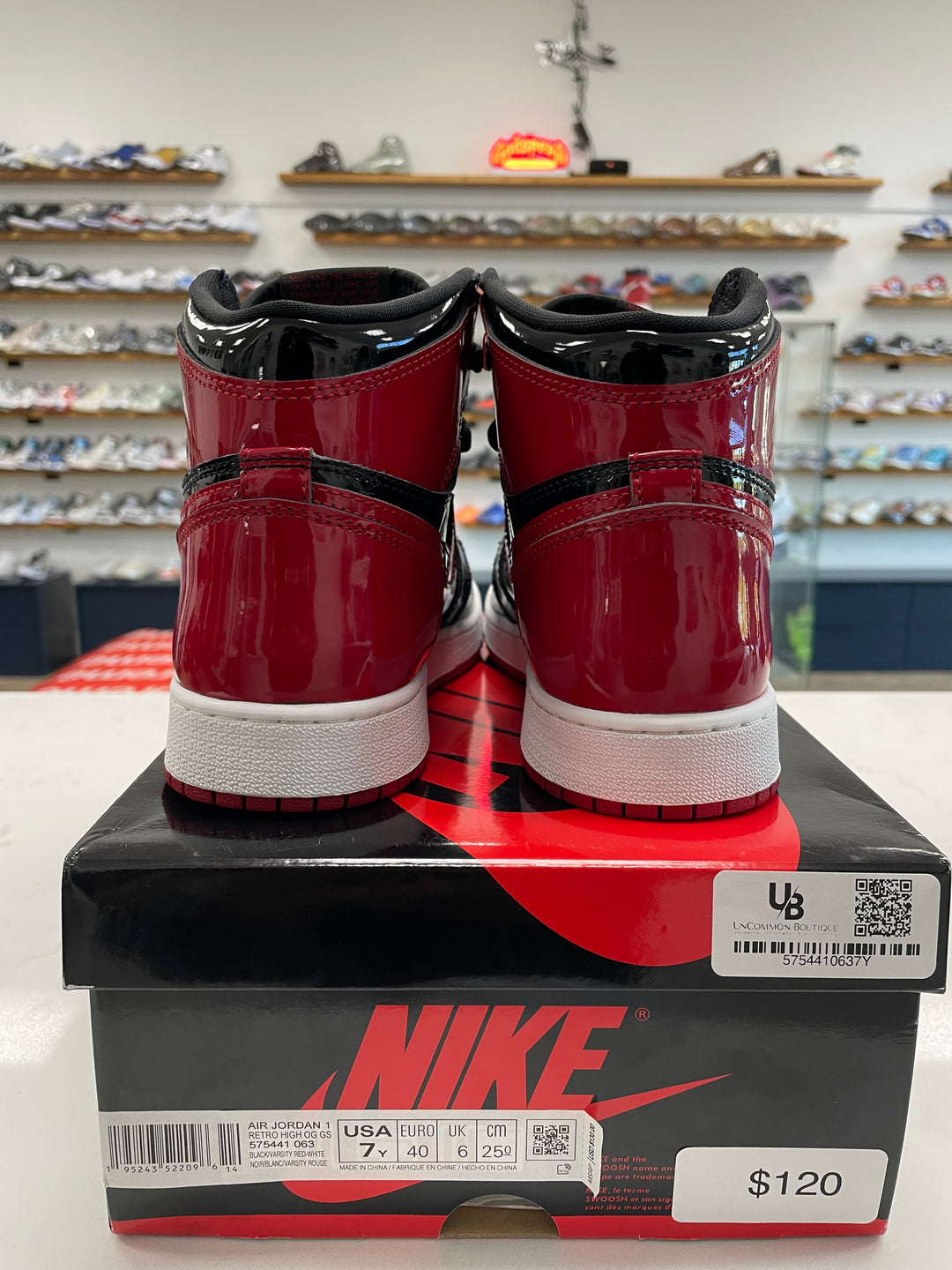 Jordan 1 Retro High OG Patent Bred (GS) - Worn