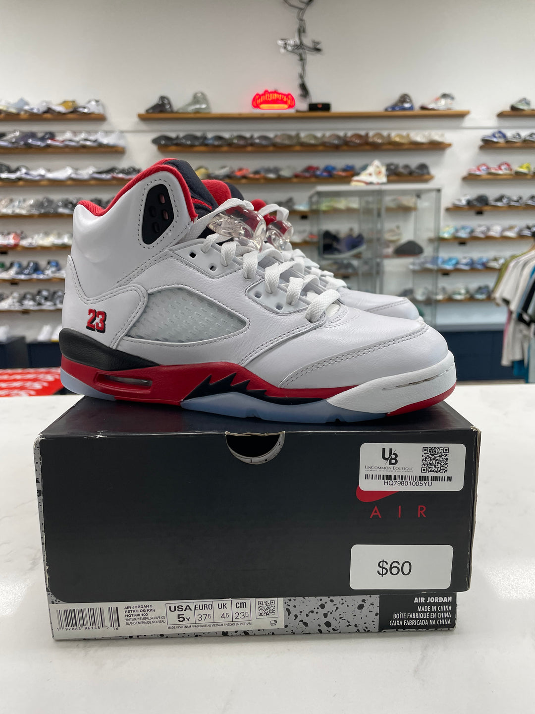 Jordan 5 Retro Fire Red Black Tongue (2025) (GS) - Worn