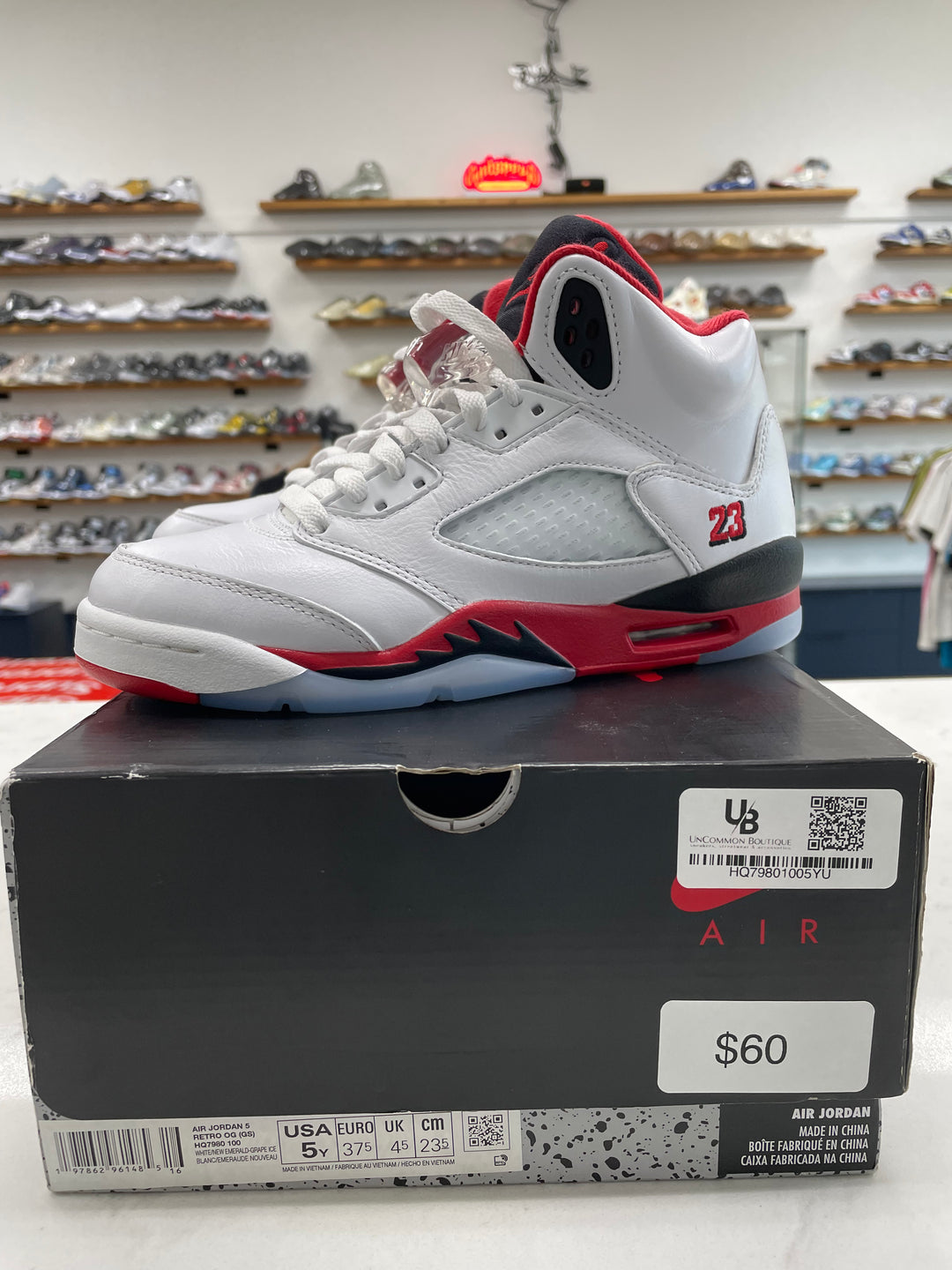 Jordan 5 Retro Fire Red Black Tongue (2025) (GS) - Worn