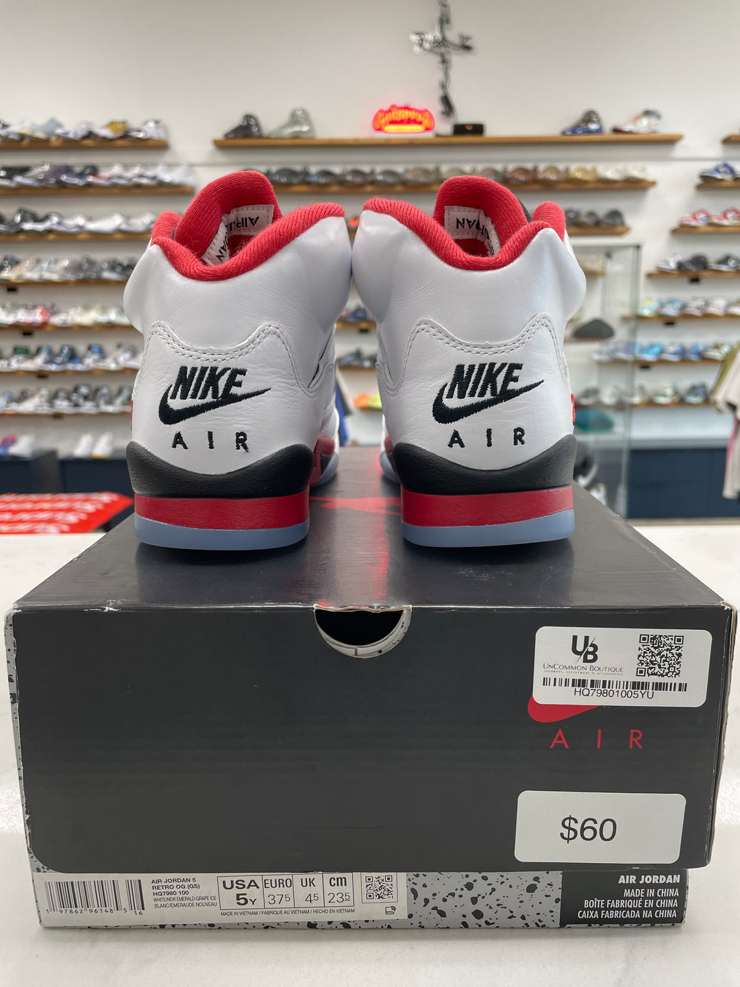 Jordan 5 Retro Fire Red Black Tongue (2025) (GS) - Worn