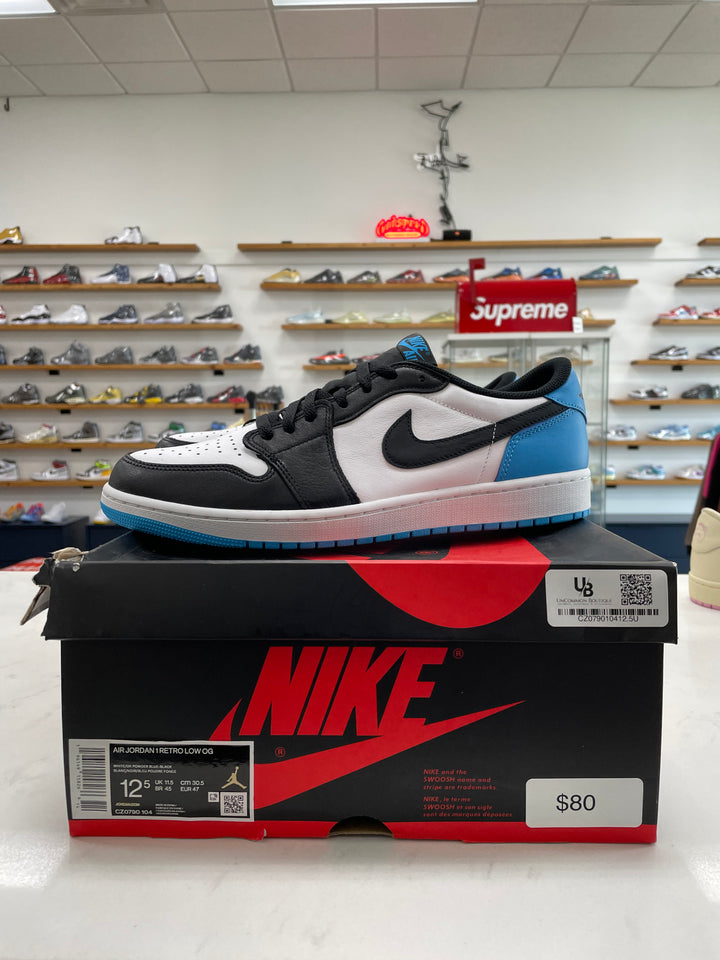 Jordan 1 Retro Low OG Black Dark Powder Blue - Worn