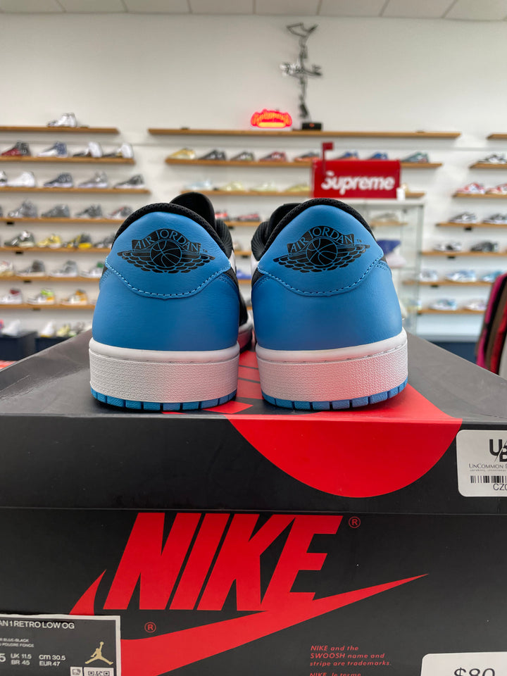 Jordan 1 Retro Low OG Black Dark Powder Blue - Worn