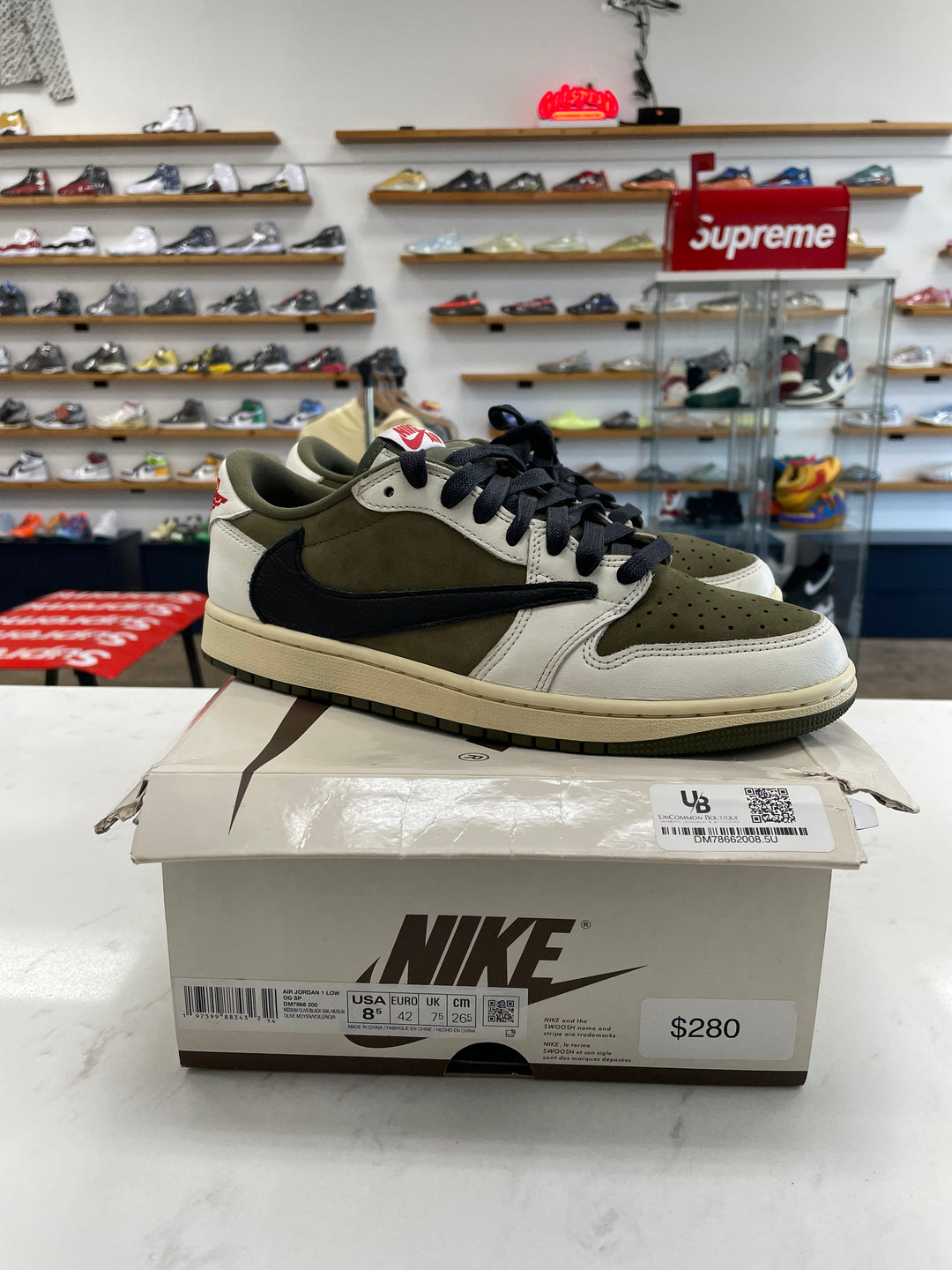 Jordan 1 Retro Low OG SP Travis Scott Medium Olive - Worn